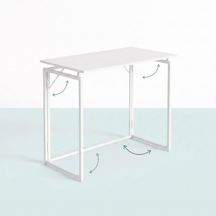 Folding Desk, White, 100x50 cm, Wood & Steel Frame