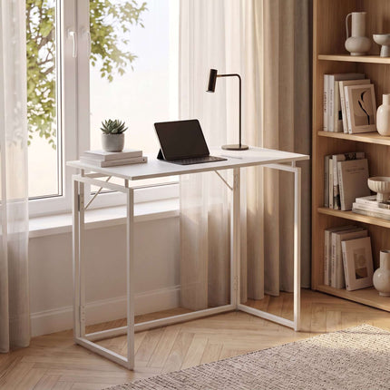 Folding Desk, White, 80x40 cm, Wood & Steel Frame