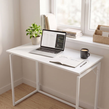 Folding Desk, White, 80x40 cm, Wood & Steel Frame