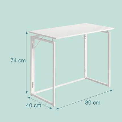 Folding Desk, White, 80x40 cm, Wood & Steel Frame