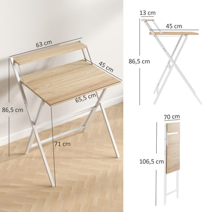 Folding Desk with Monitor Stand, 70 cm, Natural Wood