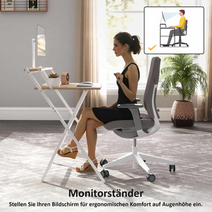Folding Desk with Monitor Stand, 70 cm, Natural Wood