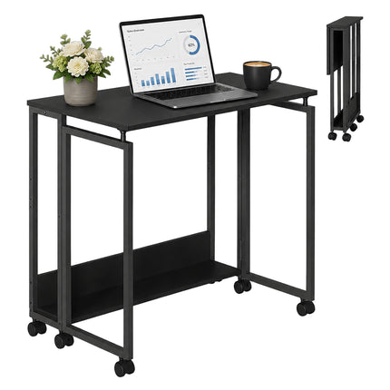 Folding Desk with Wheels, Black, 60 x 50 cm