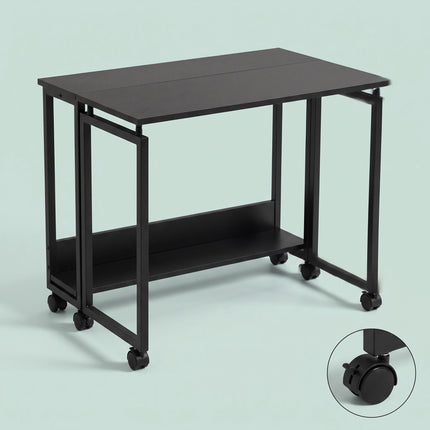 Folding Desk with Wheels, Black, 60 x 50 cm