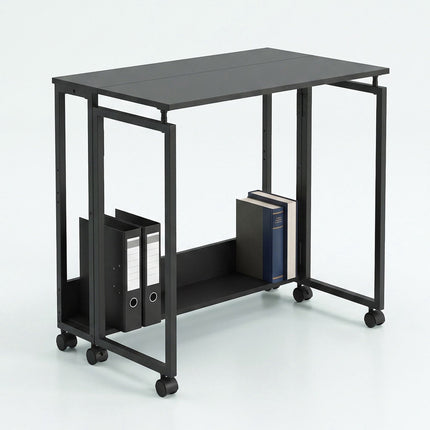 Folding Desk with Wheels, Black, 80x50 cm