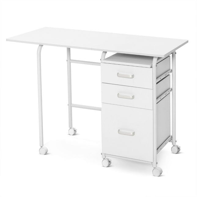 Klappbarer Schreibtisch mit Rollen Computertisch 105 x 50 x 75 cm Weiß