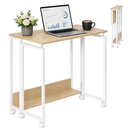 Folding Desk with Wheels, Natural White, 60x50 cm