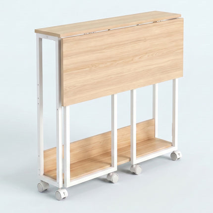 Folding Desk with Wheels, Natural White, 80x50 cm