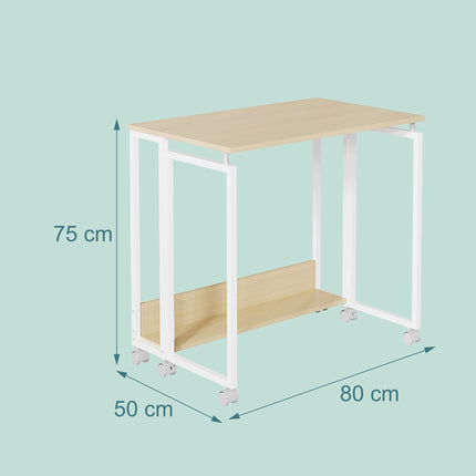 Folding Desk with Wheels, Natural White, 80x50 cm