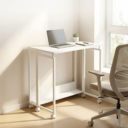 Folding Desk with Wheels, White, 60 x 50 cm