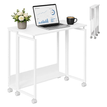 Folding Desk with Wheels, White, 80 x 50 cm