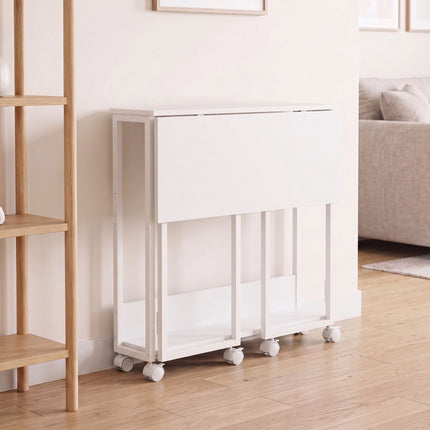 Folding Desk with Wheels, White, 80 x 50 cm