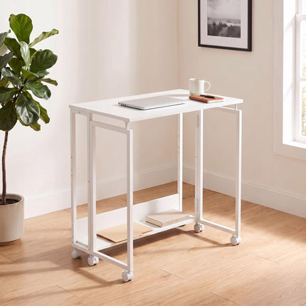 Folding Desk with Wheels, White, 80 x 50 cm