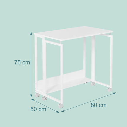 Folding Desk with Wheels, White, 80 x 50 cm
