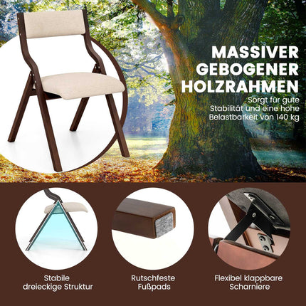 Folding Dining Chair Set, Padded Seats, Wood Frame