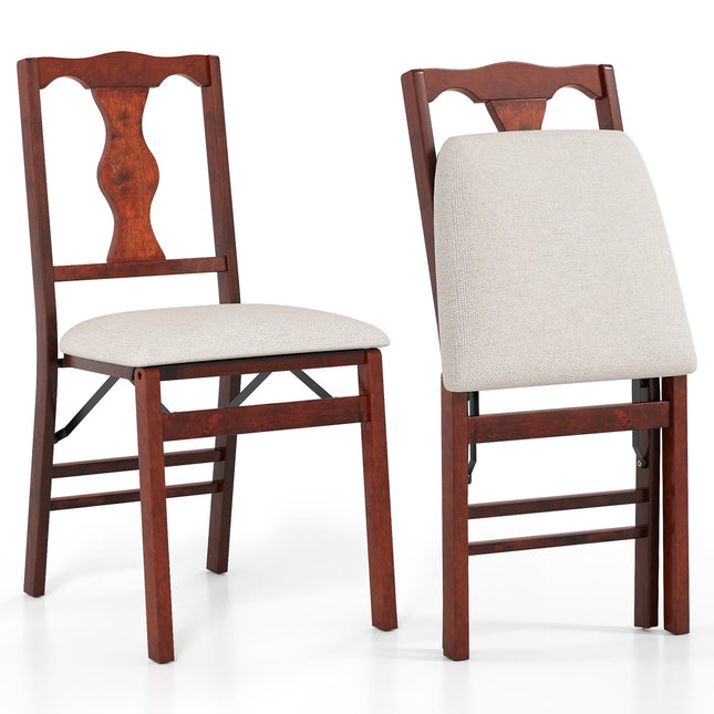 Klappbare Esszimmerstühle im Set, gepolsterte Sitze, Holzrahmen, Beige/Braun