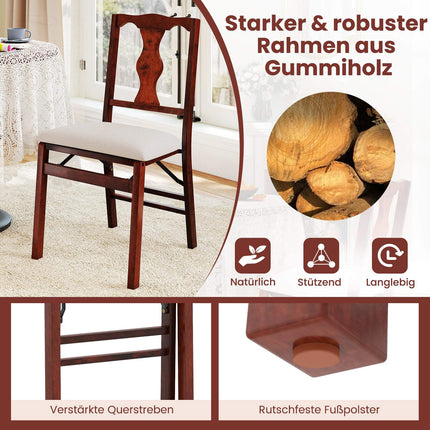 Sada skládacích jídelních židlí, polstrované sedáky, dřevěný rám, béžová/hnědá