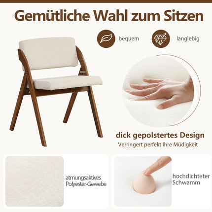 2er-Set klappbare Esszimmerstühle, Beine aus Kautschukholz, gepolsterte Sitze, Braun