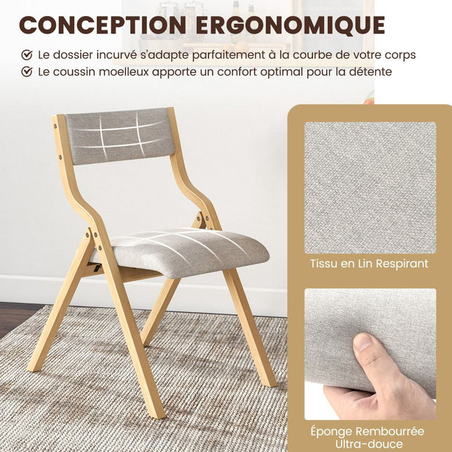 Klappbare Esszimmerstühle, 2er-Set, Leinen, Massivholz