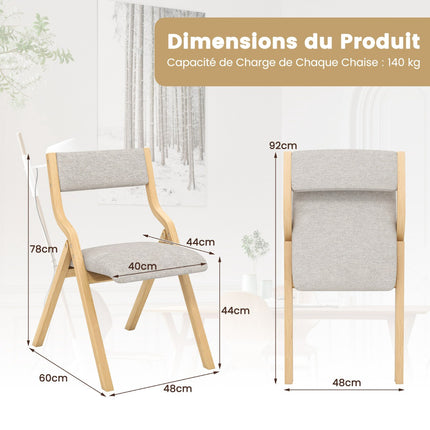 Folding Dining Chairs, Set of 2, Linen, Solid Wood