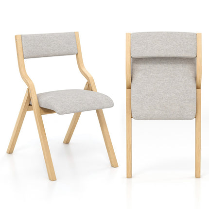Folding Dining Chairs, Set of 2, Linen, Solid Wood