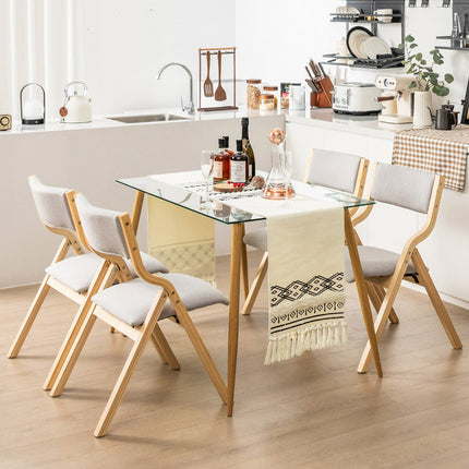 Folding Dining Chairs, Set of 2, Linen, Solid Wood
