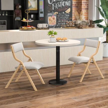 Folding Dining Chairs, Set of 2, Linen, Solid Wood