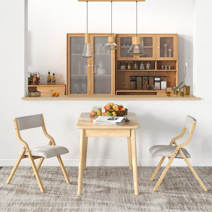 Folding Dining Chairs, Set of 2, Linen, Solid Wood