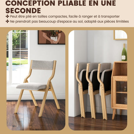 Folding Dining Chairs, Set of 2, Linen, Solid Wood