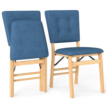 Klappbare Esszimmerstühle 2er-Set, gepolsterte Sitzfläche, Blau Leinen
