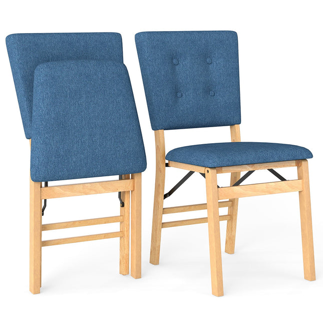Klappbare Esszimmerstühle 2er-Set, gepolsterte Sitzfläche, Blau Leinen