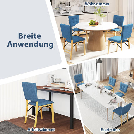Klappbare Esszimmerstühle 2er-Set, gepolsterte Sitzfläche, Blau Leinen