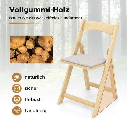 Folding Dining Chairs Set of 2, Padded Seat, Rubberwood