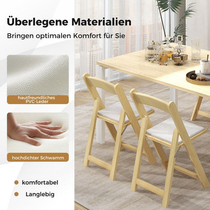 Folding Dining Chairs Set of 2, Padded Seat, Rubberwood