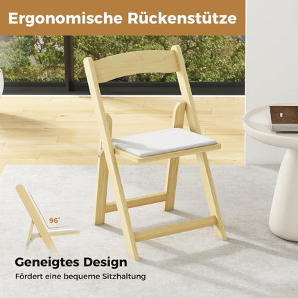 Folding Dining Chairs Set of 2, Padded Seat, Rubberwood