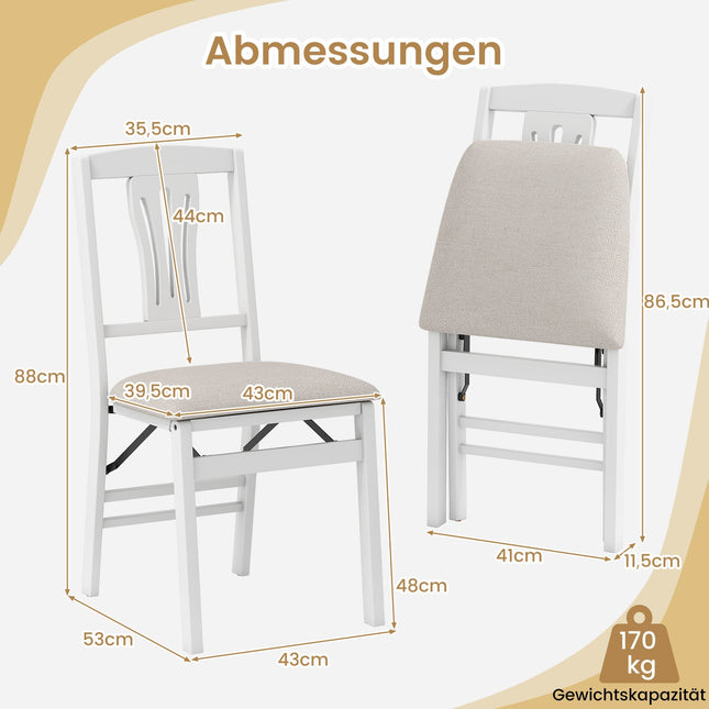 Klappbare Esszimmerstühle 2er-Set, gepolsterte Sitze, Gummibaumholzrahmen