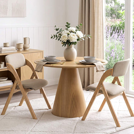 Folding Dining Chairs Set of 2, Rubber Wood, Beige Cushions