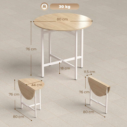 Folding Dining Table, 80 cm Round, Seats 2-4, Wood Finish