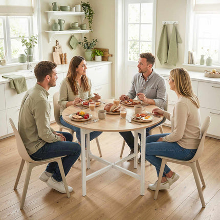 Folding Dining Table, 80 cm Round, Seats 2-4, Wood Finish
