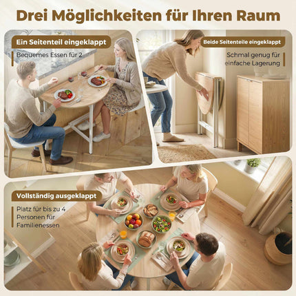 Folding Dining Table, 80 cm Round, Seats 2-4, Wood Finish