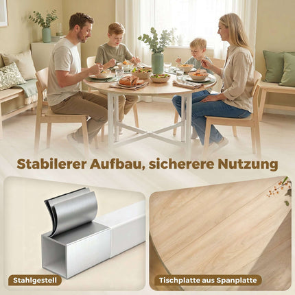 Folding Dining Table, 80 cm Round, Seats 2-4, Wood Finish