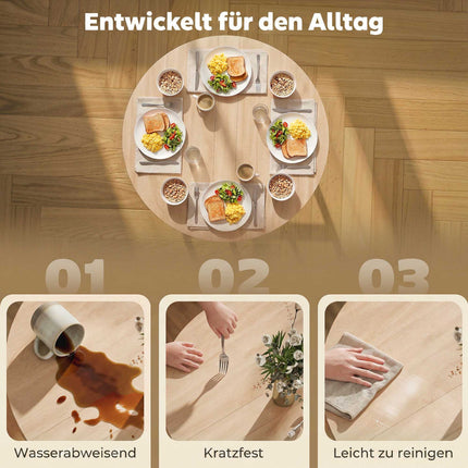Folding Dining Table, 80 cm Round, Seats 2-4, Wood Finish