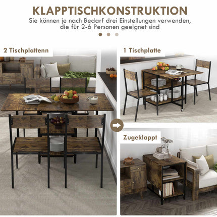 Folding Dining Table, Industrial Design, 140x80x75 cm, Brown/Black
