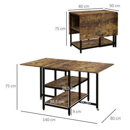 Folding Dining Table, Industrial Design, 140x80x75 cm, Brown/Black