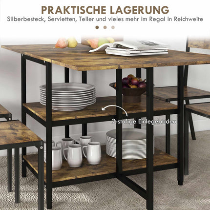 Folding Dining Table, Industrial Design, 140x80x75 cm, Brown/Black