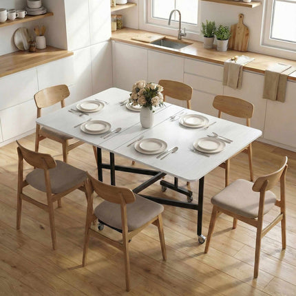 Folding Dining Table, Seats 6, Steel Frame, White