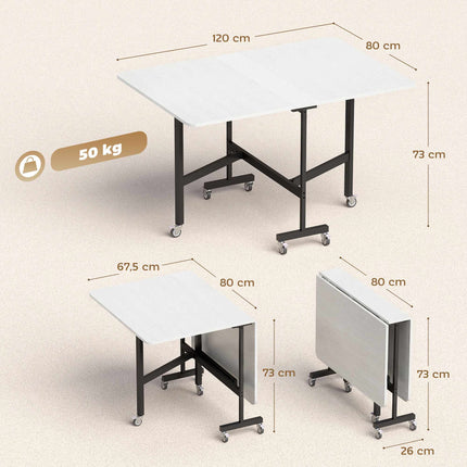 Folding Dining Table, Seats 6, Steel Frame, White