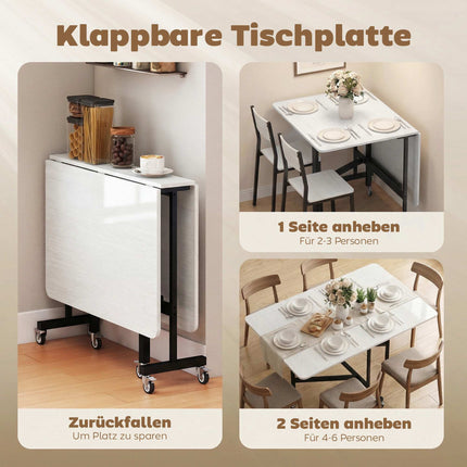 Folding Dining Table, Seats 6, Steel Frame, White