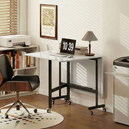 Folding Dining Table, Seats 6, Steel Frame, White