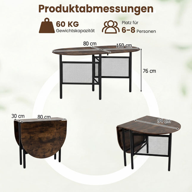 Klappbarer Esstisch für 6-8 Personen, platzsparendes ovales Design